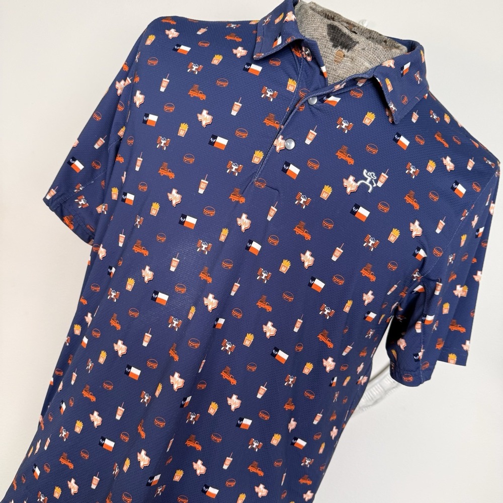 Hooey Men's L Blue Texas Whataburger Flag Print Western Cowboy Golf Polo Pearl